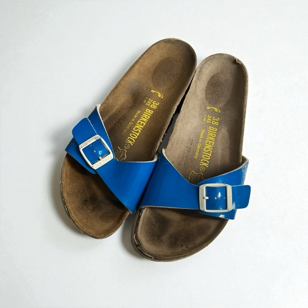 Birkenstock Madrid Sandals Bright Blue Patent Size: EU 38 / US Women’s 7-7.5